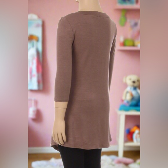 Small NEW Girls Brown High Low Boutique Dress or Long Tunic Top - Picture 2 of 7